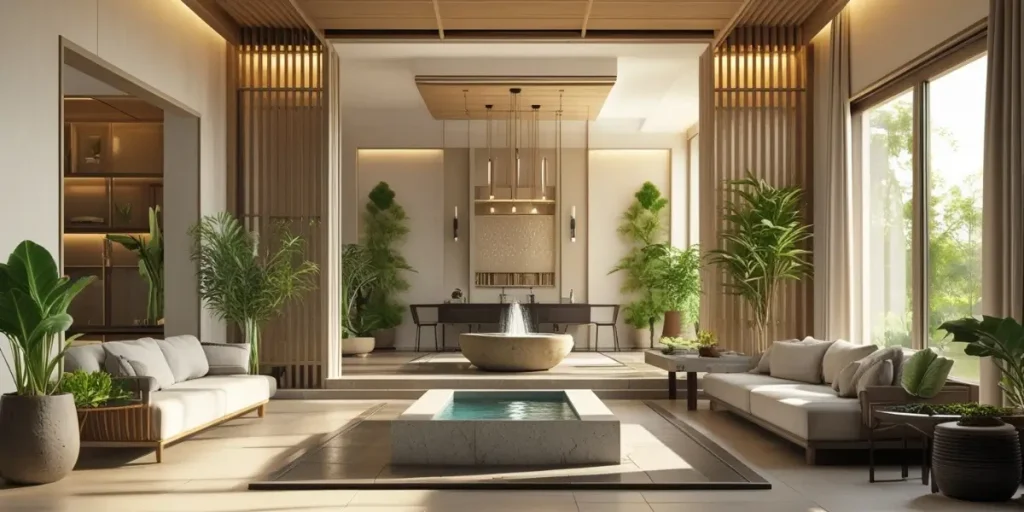 balanced modern interior with elements that represent vastu harmony